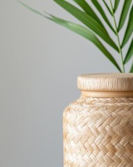 Poster - decorative straw vase with leaf modern interior still life minimalist design close-up view