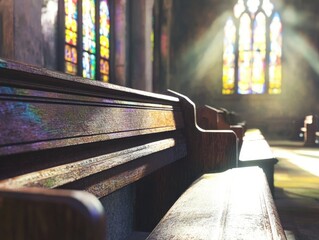 Church Bench with Stained Glass