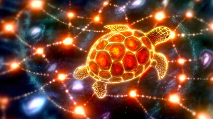 Aufkleber - Turtle Exploring the Mystical Astral Space Amid Vibrant Galaxies and Cosmic Wonders