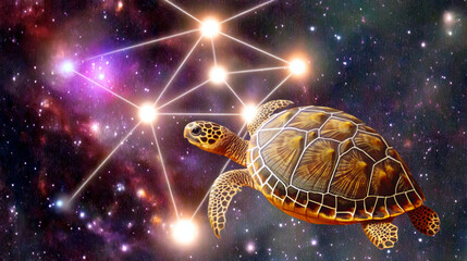 Poster - Journeying Through Astral Realms, a Turtle Explores the Vastness of the Universe