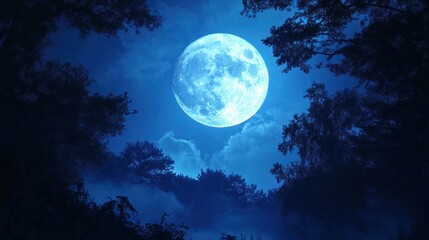 Poster - Full Moon Shining Over a Dark Forest at Night