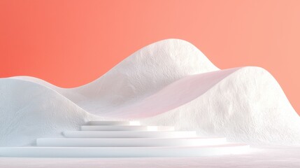 Poster - Abstract white hills with steps modern design digital art smooth environment minimalist viewpoint