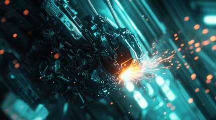 Poster - Futuristic Robotic Arm Welding Sparks and Metal