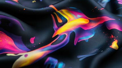Aufkleber - Wrinkled dark fabric with splashes of colorful neon paint