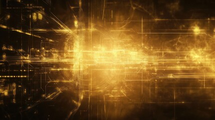 Poster - Golden futuristic technology background with intricate circuit board patterns