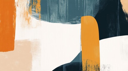 Poster - Abstract Modern Art with Orange Teal and Beige Hues