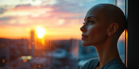 Canvas Print - Woman Watching Sunset from Window