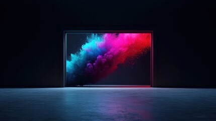 Poster - Colorful smoke explosion art installation modern gallery digital art minimalist environment eye-level viewpoint creative expression