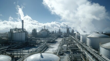 Poster - Industrial Refinery Complex Under Cloudy Skies
