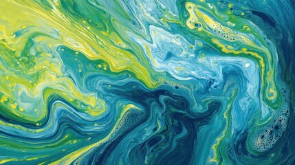 Aufkleber - Abstract Swirling Blue and Green Liquid Acrylic Painting