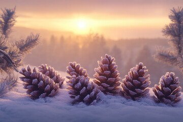 Wall Mural - Pine Cones on Snowy Ground