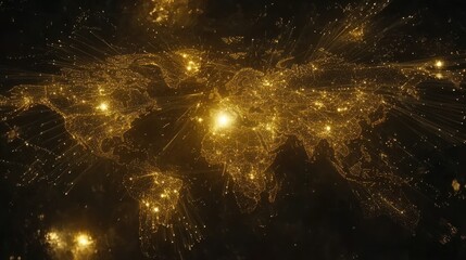 Aufkleber - World map illuminated with radiating lines connecting global cities