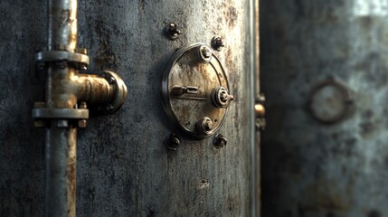 Poster - Rusty Metal Panel With Industrial Valve Mechanism
