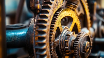 Poster - Rusty Gears Intermeshing In An Old Machine