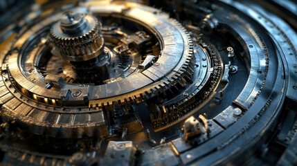 Poster - Intricate Metallic Gears and Complex Machine Mechanisms