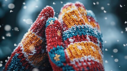 Wall Mural - snowy gloves close up