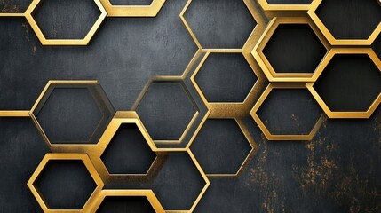 Poster - Golden Hexagons on a Dark Textured Background