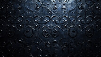 Poster - Elegant dark floral damask pattern background with intricate details