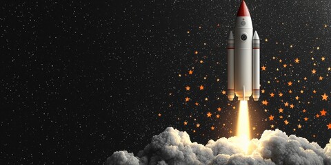 Wall Mural - rocket taking off with starry sky background illustration of ambition innovation and imagination