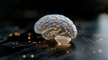 Poster - concept of stock hardware in 3d rendering, featuring a glowing blue brain circuit on a microchip loc