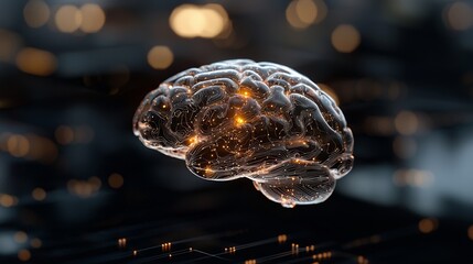 Poster - a 3d rendering of a stock hardware concept is depicted, showcasing a glowing blue brain circuit on a