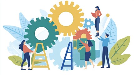 Poster - Collaborative business team working on strategic goals in a modern office environment, analyzing data, discussing market trends, and planning growth strategies for corporate success



