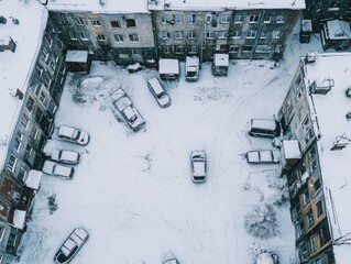 Wall Mural - snowy parking lot aerial view