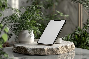 Poster - Realistic mobile phone 14 gadget device mockup featuring a blank digital screen display rendered in 3D as a floating view illustration