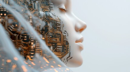 Poster - the concept of engineering is depicted through a human head with a visible circuit board inside, set