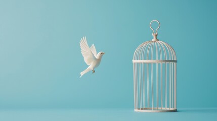 Poster - Open Birdcage with Empty Space and No Bird Inside, Symbolizing Freedom and Opportunity in a Minimalist Setting