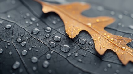 Poster - Close-Up of Leaf Surface with Visible Tiny Hairs and Water Droplets for Nature Photography