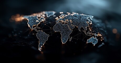 Poster - A 3D render of an abstract tech background composed of a printed circuit board, featuring a depth of field effect and bokeh, symbolizing internet connections, cloud computing, neural networks, and