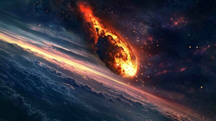 Poster - Dramatic Meteorite Composition with Fiery Detail in Night Sky