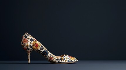 Poster - Elegant Floral High Heel Shoe in Detail on Dark Background for Fashion and Style Concept