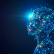 © Aquir - Polygonal human head mesh with network and glowing dots, symbolizing mental health and artificial intelligence