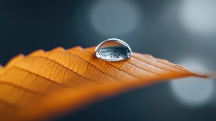 Poster - Macro Shot of a Tiny Water Drop on a Leaf with Soft Focus Background Creating an Elegant Natural Scene