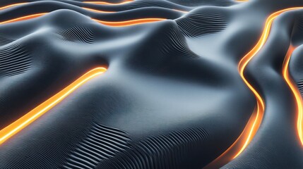 Fototapete - Abstract wave landscape with glowing lines, futuristic and modern design