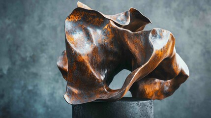 Poster - Dramatic Scene of Dented Metal Sculpture on Textured Background