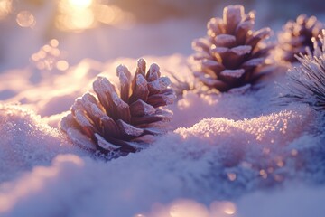 Wall Mural - pine cone snow close up