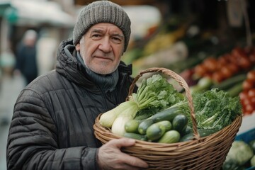 Poster - Man with Vegetable Basket