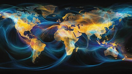 Poster - Abstract world map displaying global network connections and data flow