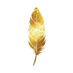 Aufkleber - Golden feather illustration with textured design, symbolizing elegance and nature. Perfect for artistic and decorative purposes