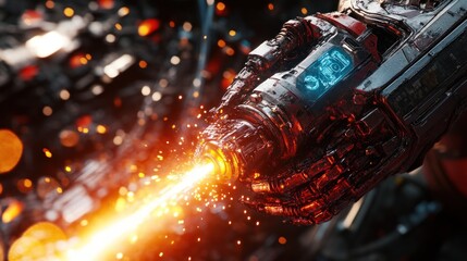 Poster - Robotic Hand Firing Energy Beam Futuristic Technology