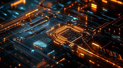 Poster - futuristic design featuring glowing copper elements in abstract circuitry