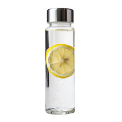 Poster - Refreshing lemon infused water in clear glass bottle, showcasing slice of lemon. Perfect for hydration and healthy lifestyle