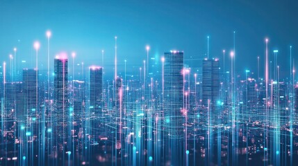 Poster - futuristic city skyline with glowing data streams and modern architecture