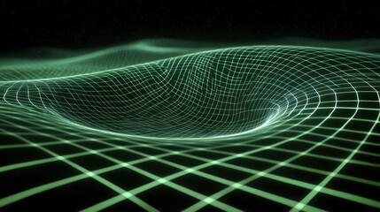Poster - Abstract Green Gridded Surface Depicting a Warp or Singularity