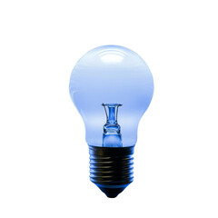 Poster - blue light bulb with transparent glass design, showcasing its unique shape and color. This captures essence of modern lighting solutions and creativity