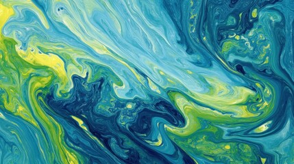 Aufkleber - Abstract Swirling Blue Green Yellow Paint Design