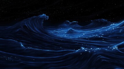Poster - Abstract Blue Waves Under Night Sky